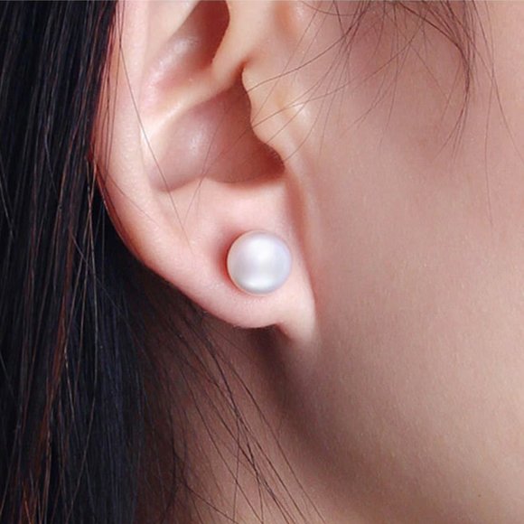 NEW 925 Silver Natural  Pearl Stud Earrings - Picture 6 of 13